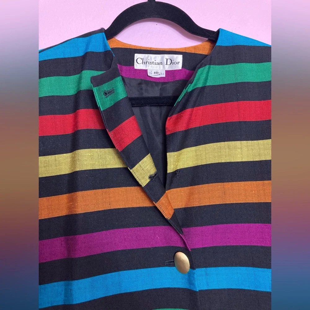 Vintage Christian Dior Colorful Striped Blazer Size 10 Multicolored